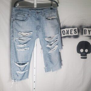 LEVIS 511 Skinny Destroyed Cutoff Light Denim Jean Shorts  32W
